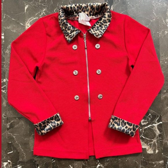 90's Vintage Girl's Red Leopard Trim Top & Bottom Holiday Christmas Set - Picture 2 of 6